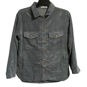 Sugar Rain Womens Blue Corduroy Shacket Size L Button Up Lightweight Casual